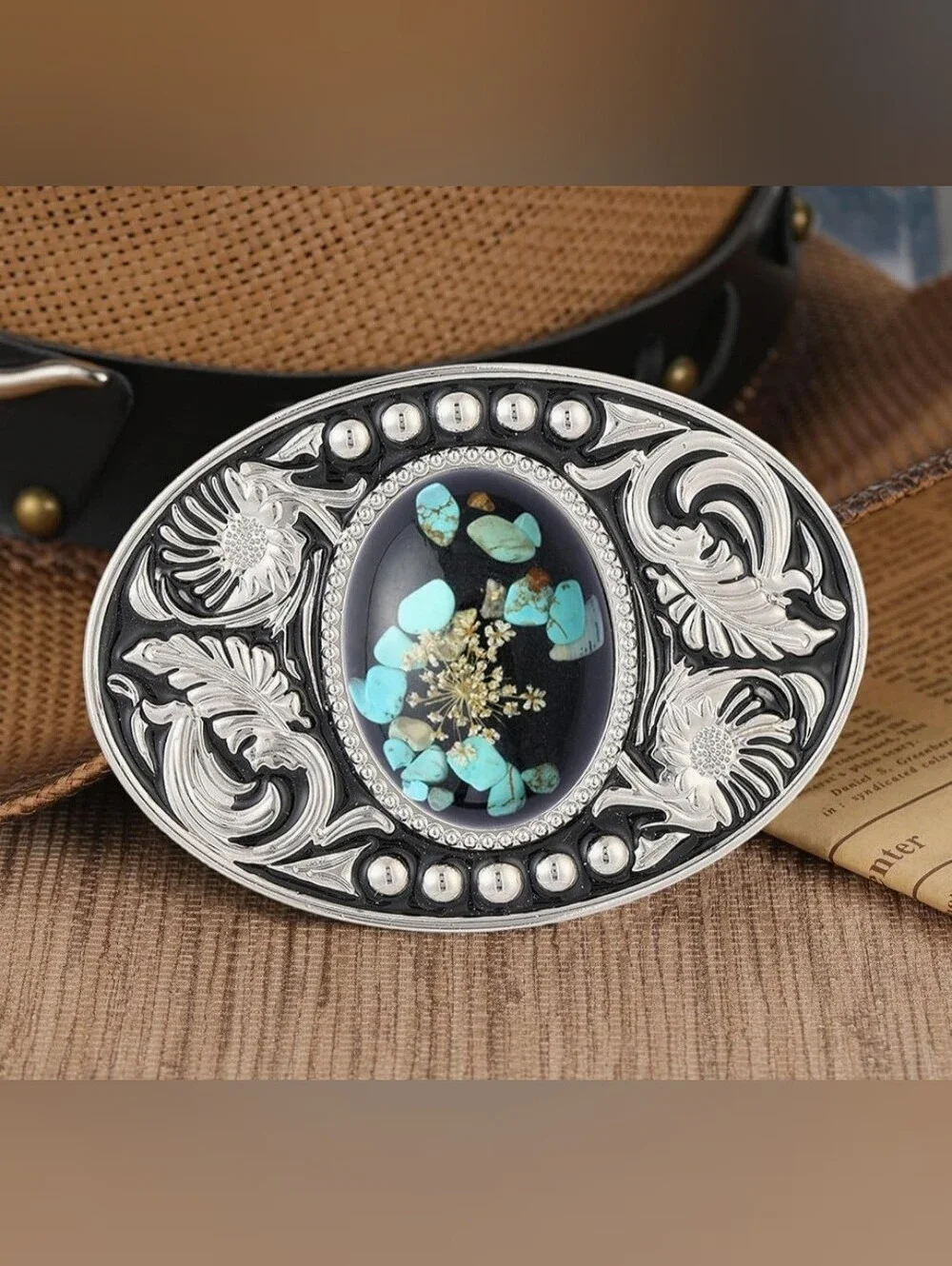 New beautiful Silver Oval Turquoise Color Stones Belt Buckle Unisex